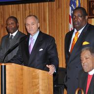 Police Commissioner Raymond W. Kelly joins clergy members to announce the establishment of the Brooklyn Clergy/NYPD Task Force to reduce violent crime at Police Headquarters.